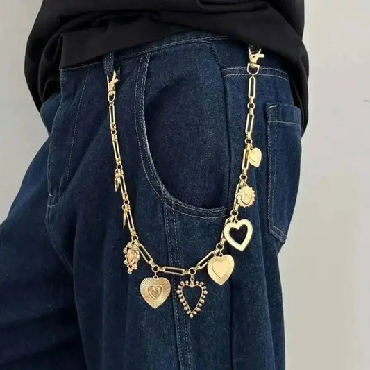 Hip Hop Love Heart Keychain Waist Belts Chain for Women Men Punk Trousers Jeans Pants Wallet Bag Chain Street Jewelry