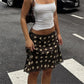 Women's Boho Polka Dot Midi Skirt High Waist Ruffle Hem Silky Satin Flared Skirt Beach Vacation Summer Casual Skirt