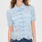Vintage Floral Lace Blouse For Women Mandarin Collar Frog Button Puff Sleeve Sheer Hollow Out Shirt Solid Summer Party