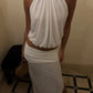 Halter Backless Crop Top And Ruched Maxi Skirt 2 Piece Set Sheer Mesh Sleeveless Y2K Summer Outfits For Women Club Party