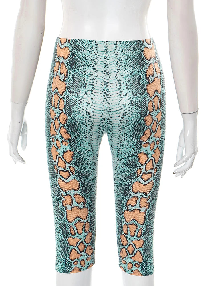 Serpentine Patchwork Shorts Women Summer Trend Elastic Waist Skinny Peach Buttocks Street Fashion Wild Style Bottoms