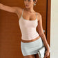 Sexy Simple 2 Piece Set Women Fashion Line Patchwork Low-Neck Sleeveless Tank Top+Peach Hip Skirt Trend Street Suits