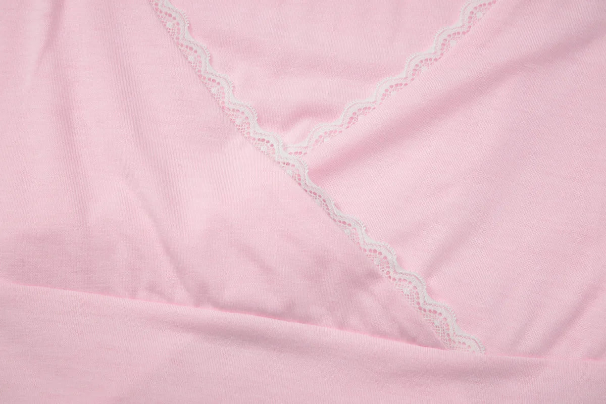 Lace Trim V Neck Long Sleeve Crop Tops Women's T-shirts Spring 2026 Fashion Clothes for Woman