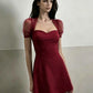 Women Elegant Square Collar Dress Fashion Mesh Patchwork Short Sleeve Stretch Sexy Trend Evening Party Club Bodycon