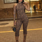 Sexy Leopard Print Romper Women Flocking Backless Tight Bandage Midnight Hipster Street Activity Sleeveless Playsuits
