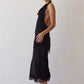 2 Piece Satin Halter Lace Trim Cowl Neck Backless Tops with Mid Length Slip Skirt Set For Women Party Cocktail Nightclub