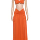 Women 2 Piece Outfit Beaded Halter Bandeau Top Cutout Maxi Skirt Set Ruched Beach Vacation Party Two‑Piece Dress Set