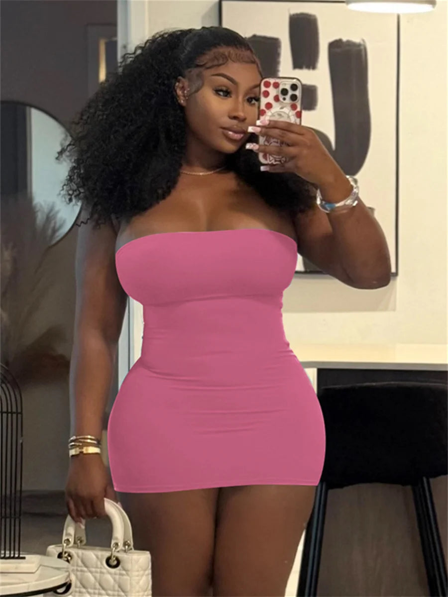 Sexy Hottie Dress Women Fashion Classic Chic Sleeveless Stretch Skinny Wild Party Club Street Peach Hip Mini Bodycon