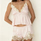 Women Sexy 2 Piece Pajama Set Chic Lace Trim Satin Cami Top and Silky Pj Shorts Coquette Lounge Outfits Sleepwear