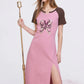 Y2K Sporty Midi Dress with Raglan Sleeve, Slim Fit Slit Dress for Women, Retro Aesthetic Streetwear Graphic Robe