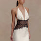 Lace Patchwork Sexy Mini Dress Women Gown Elegant Halter V Neck Sleeveless Backless High Waist Club Party Dresses
