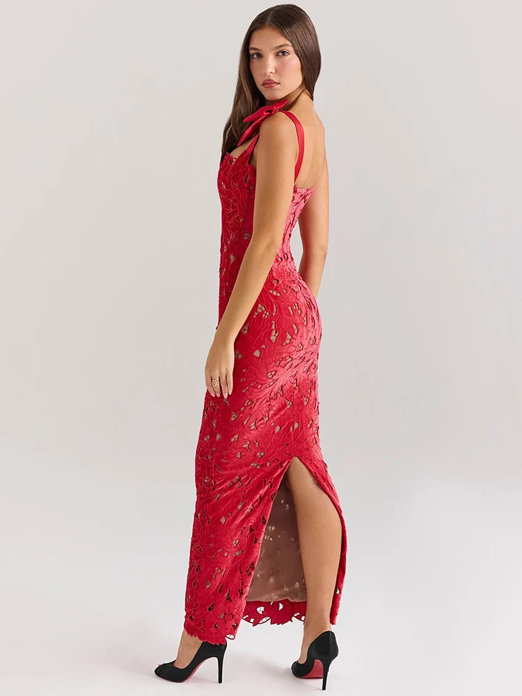 Bows Lace Sexy Maxi Dress For Women Fashion Sleeveless Backless Bodycon New Year's Birthday Club Party Long Dress