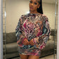 Sexy Backless Dress Women Trend Wild Colorful Print Bandages Bell Sleeves Fashion Chic Street Club Peach Hip Bodycon