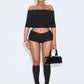 Hipster 3 Piece Set Women Slash Neck Mid Sleeve Crop Tops+Shorts+Foot Cover Simple Summer Trend Matching Streetwear