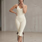 Contrast Color Bandage Playsuits Woman Halter Low-Neck Backless Sleeveless Ruffles High Street Fashion Style Rompers