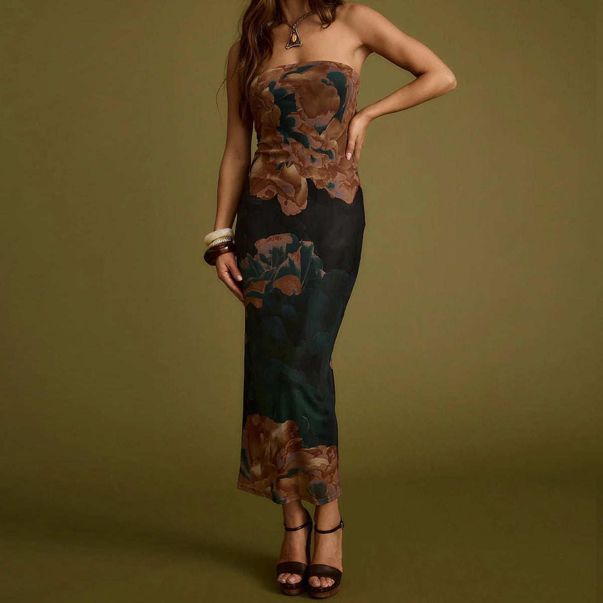 Women Y2K Floral Tube Long Dress Backless Strapless Bodycon Maxi Dresses Summer Holiday Bandeau Dress Beachwear