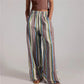 Bohemian Striped Wide Leg Pants Women Elastic Waist Casual Loose Fit Trousers Colorful Striped Beach Pants For Summer