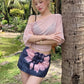 Vacation 2-Piece Set Women Skew Collar Simple See Through t-Shirt+Art Flower Print Mini Skirt Sweet Fashion Suits