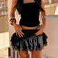 Womens Summer Bubble Mini Skirt Elegant Solid Color Ruffled A Line Short Skirt for Party Clubwear Holiday Beach Sundress