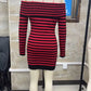 Y2K Women Striped Knit Bodycon Dress Off The Shoulder Long Sleeve Button Detail Slim Fit Mini Dress Night Party Clubwear