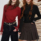 Women's Turtleneck Knit Sweater with Solid Color, Casual Slim Long Sleeve Pullover for Daily Wear, Basic Fall Winter Top