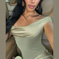 Satin Mesh See-through Green Party Dresses 2025 Woman Elegant Sexy Off Shoulder Maxi Dress