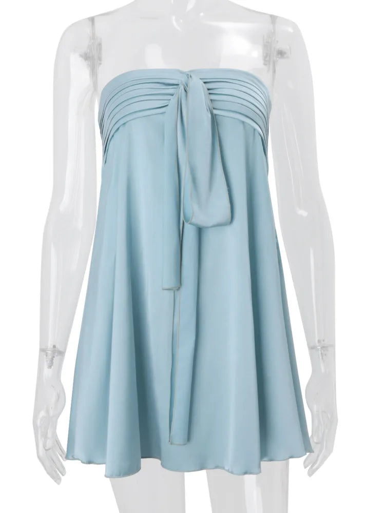 Satin Strapless Sexy Mini Dress Women Elegant Off-shoulder Sleeveless Backless Bodycon Club Party Dress Female Clothes