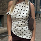 Y2K Polka Dot Print Vest Tops Summer Fashion One Shoulder Women Casual Asymmetrical Tank Top Party Street Style Outfit