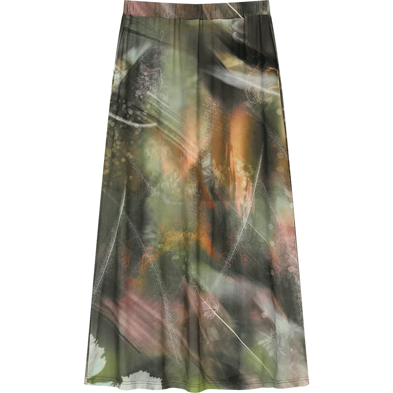 2025 Summer New Arrival Light Multi-color Oil Painting Style Graphic Maxi Skirt For Woman