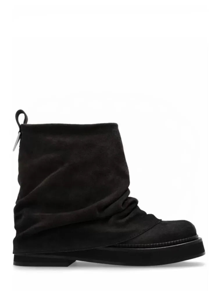 Women's New Autumn and Winter Calf Boots with Pleated Thick High Heels and Fashionable Oversized Street Leather Mid Leg Boots