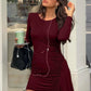 Long Sleeve Draped Mini Dress Solid Color Elegant Sexy Autumn Party Dresses 2025 Woman Clothes