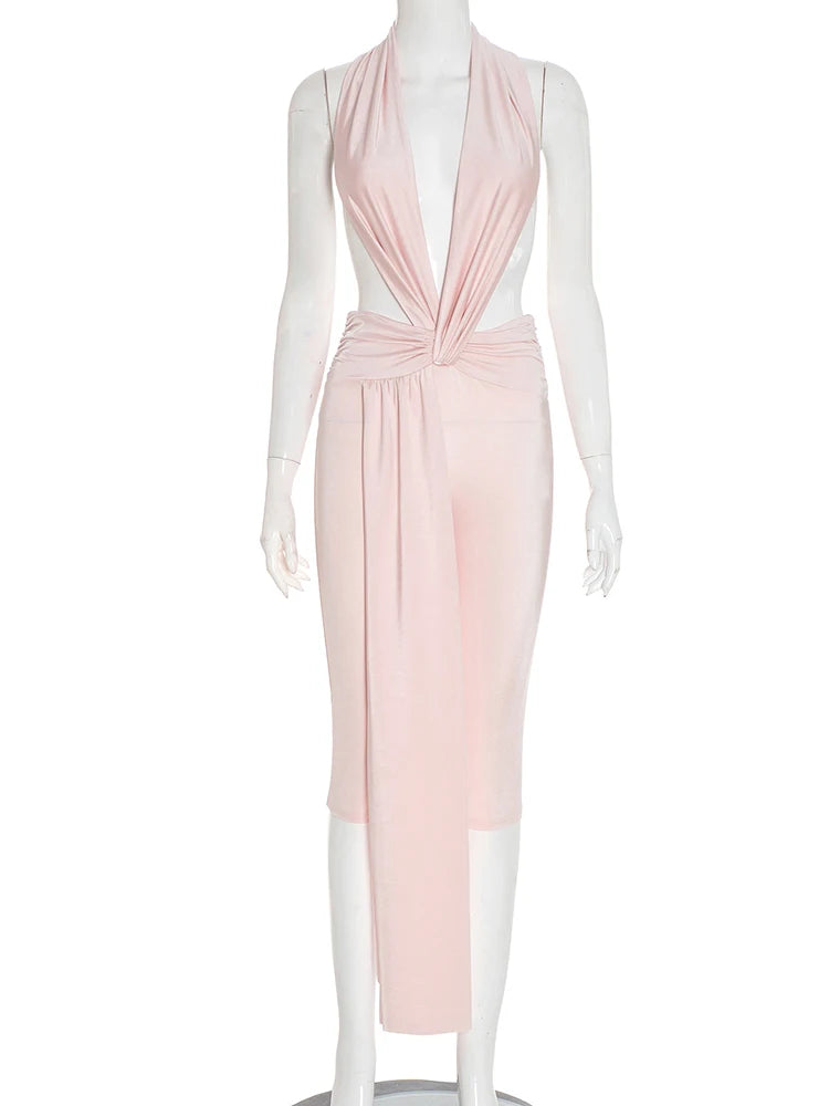 Patchwork Halter Romper Women Ribbon Sleeveless Elastic Backless Workout Activewear Midnight Activity Slim Playsuits