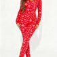 Women Valentines Sexy Heart Print Long Sleeve Slim Fit Romper Pajamas Holiday Bodycon Button Up Jumpsuit Cute Pjs
