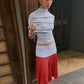 Fashion Summer 3-Piece Set Women Turtleneck Folds Shawl+Simple Solid Tank Tops+Patchwork Color Blocking Skirt Outfit