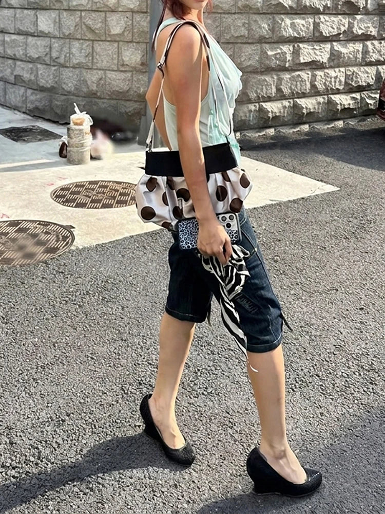Folds Swing Collar Vest Women Tassel Solid Summer Fashion Music Festival High Street Hip-Hop Style Chic Leisure Clubwear