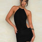 Metal Ring Open Back Halter Mini Dress Sexy Club Outfits for Woman Date Nights Dresses