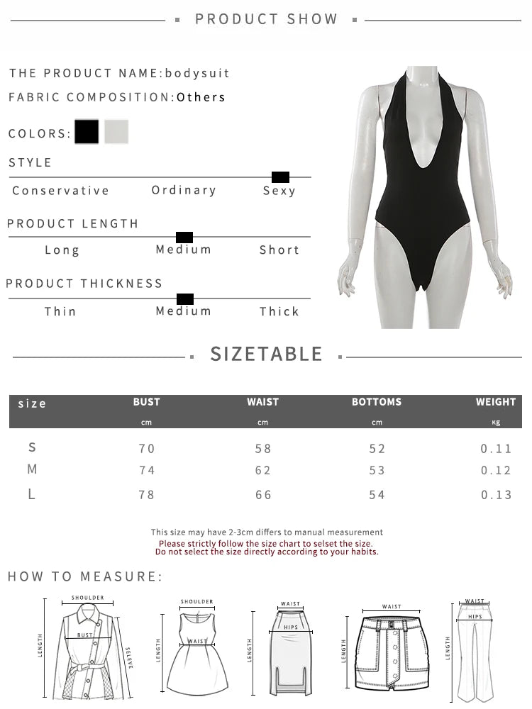 Sexy Halter Bodysuit Women Classic Fashion Deep V-Neck Sleeveless Simple Daily Stretch Skinny Chic Workout Streetwear