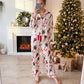 Satin Women Christmas Pajama Set Ruffle Trim Long Sleeve Shirt And Pants Santa Candy Cane Print Holiday Sleepwear