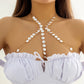 Sexy Boho Imitation Pearl Cross Chest Breast Belly Body Chain Necklace for Women Wed Waist Bikinis Summer Y2K Accessories