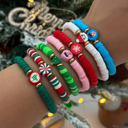 7Pcs/Set New Santa Claus Snowflake Christmas Tree Bracelet for Women Stackable Colorful Soft Ceramic Beaded Bracelet 2026