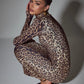Leopard Print Long Sleeve Sexy Maxi Dress For Women Autumn Winter Fashion Elegant Turtleneck Printed Bodycon Long Dress