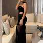Elegant Dress Woman Off Shoulder Irregular Halter Backless Waistless Mesh Patchwork Ruffles Decoration Skinny Bodycon