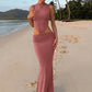 Cutout Backless Sexy Maxi Dress Women Elegant High Neck Sleeveless Ruched Bodycon Club Party Beach Long Dress Female