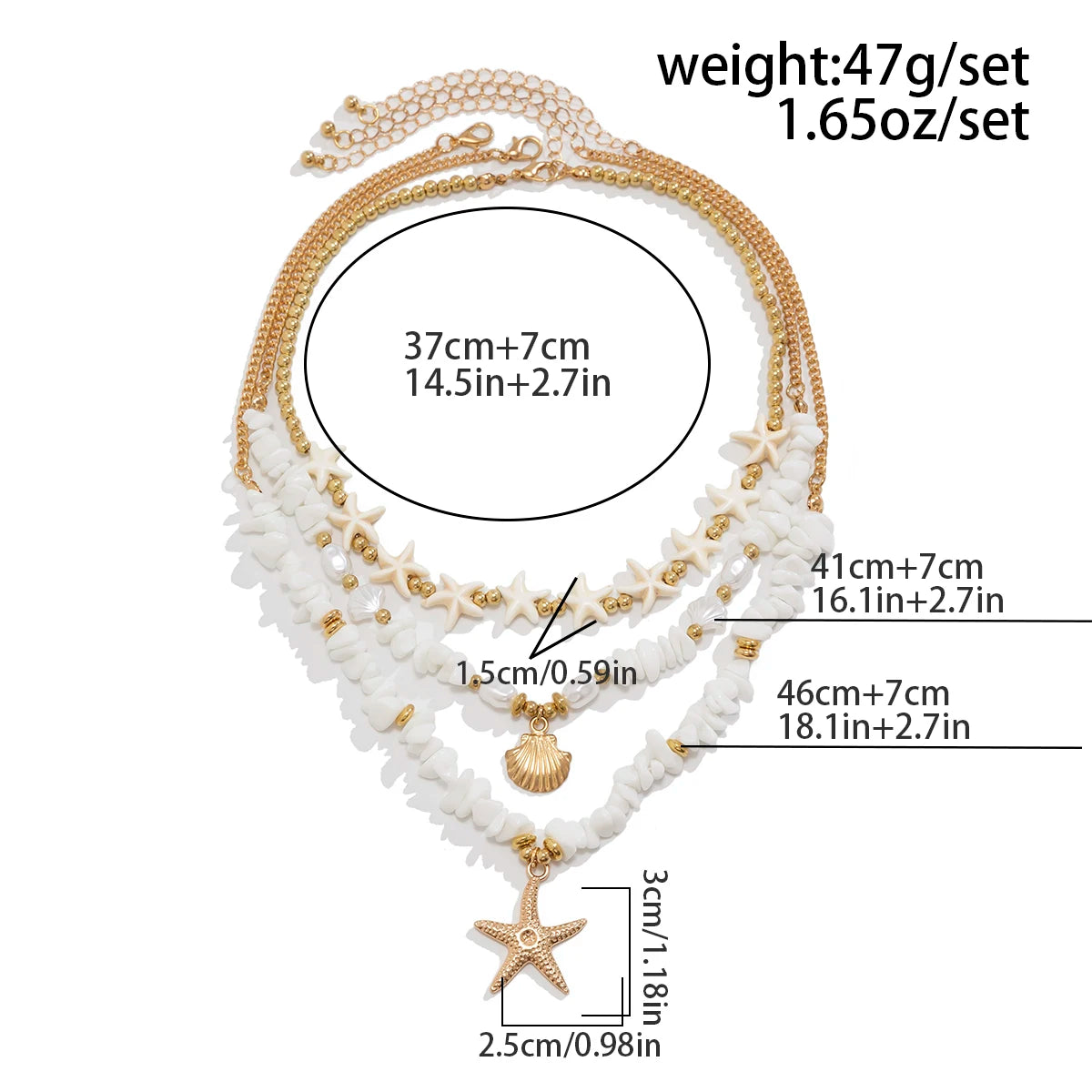 3Pcs/Set Boho Starfish Conch Pendant Choker Necklace Women Creative White Irregular Stone Chain Aesthetic Y2K Jewelry