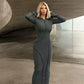 Casual Contrast Stitch Hooded Long Sleeve Dress for Women Y2k Baddie Streetwear Fashion Maxi Dress Grey