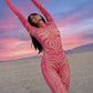Classic Jumpsuit Women See Through  High Neck Vintage Print Skinny Sexy Midnight Fashion Wild Street Outfits