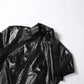 PU Leather Black Crop Tops for Woman Sexy Stand Collar Short Sleeve T Shirts Spring 2026 Fashion