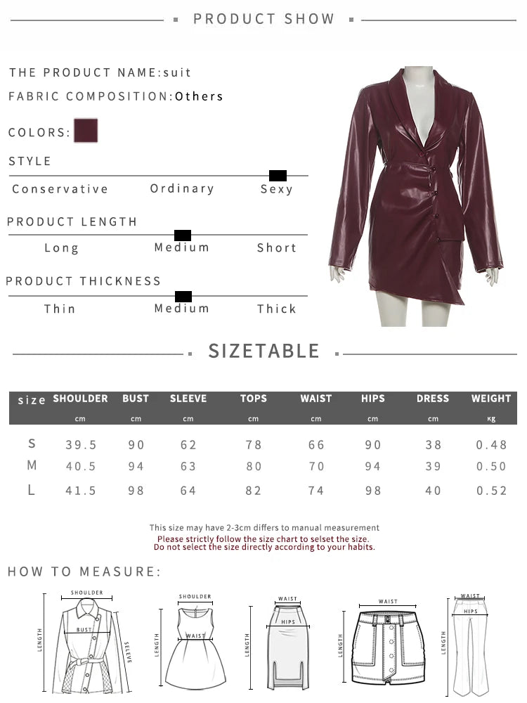 Retro PU Leather 2 Piece Set Woman V-Neck Single Button Full Sleeve Jackets+Irregular Skirts Office Style Elegant Suits