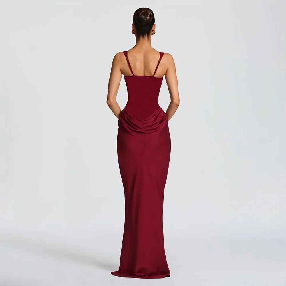 Square Neck Sleeveless Backless Corset Maxi Dress Sexy White Party Dresses Woman Elegant Evening Gown