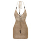 Women Backless Halter Mini Dress Casual Summer Knit Crochet Cutout Bodycon Party Dress for Beach Club Streetwear